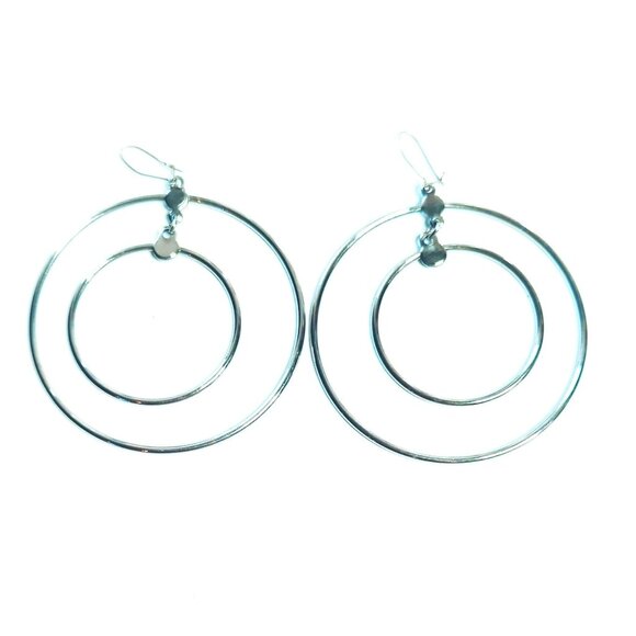 Vintage Silver-Tone Double Hoop Dangle Earrings - Picture 1 of 3